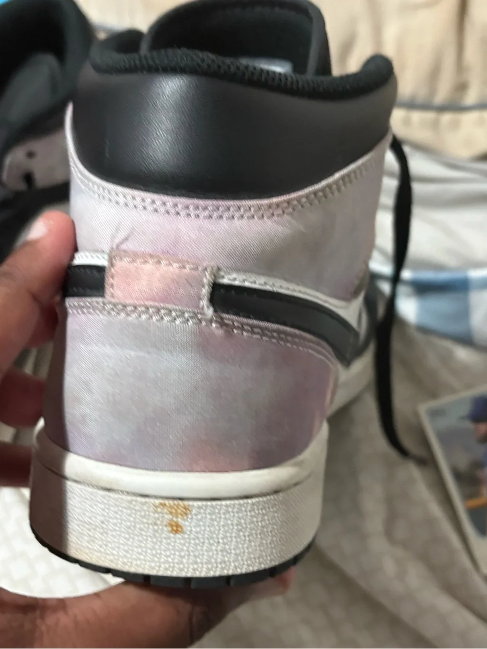 Jordan 1 Mid Women's Black White Pink Tie-Dye Sneakers